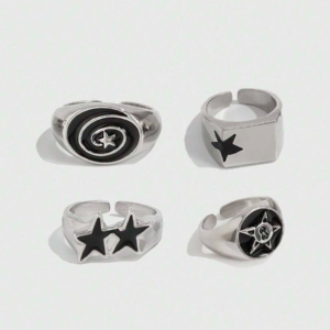 Set de 4 anillos con diseño de estrella espiral de estilo punk