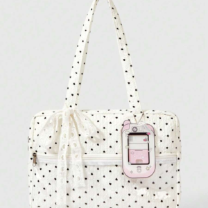 Bolso de hombro con colgante de teléfono móvil con lunares blancos