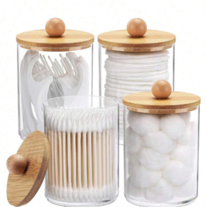 Juego de 4 piezas de dispensador de bambú para hisopos