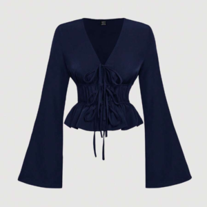 Blusa de mujer con mangas acampanadas y lazo delantero
